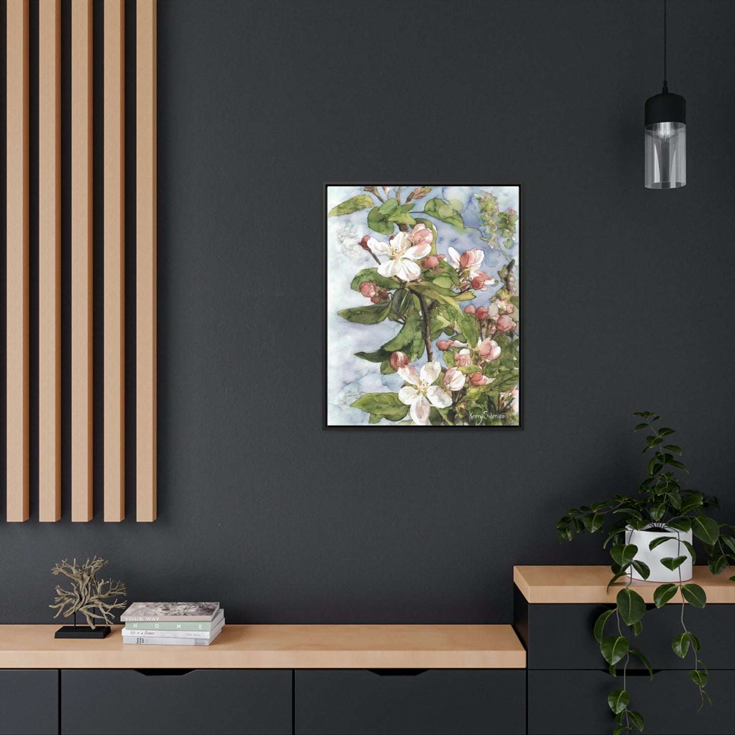 "Wenatchee Apple Blossoms" Gallery Wrapped Wood Framed Canvas (Walnut & Black) - Kerry Siderius Art