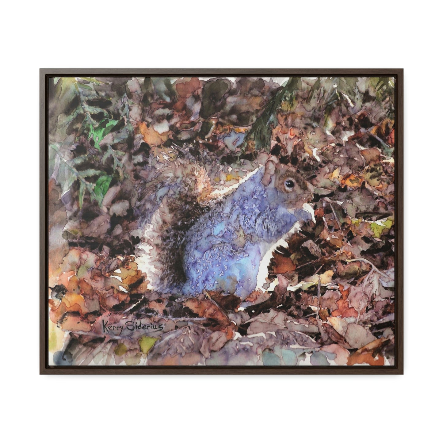 "Little Squirrel Visiting Our Campsite" Wood-Framed Gallery Wrapped Canvas - Kerry Siderius Art