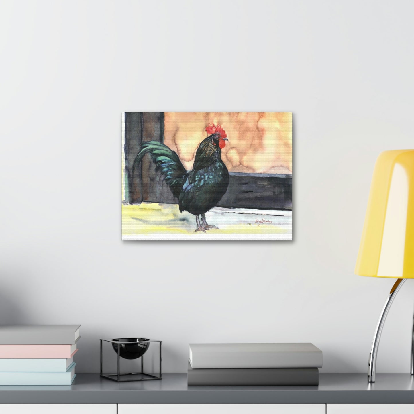 "There's a Rooster at My Door" Stretched Canvas - Kerry Siderius Art