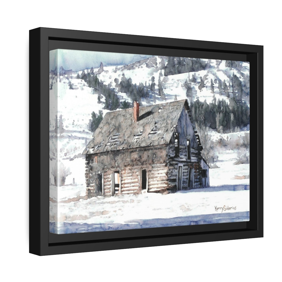 "Winter Cabin Up The Methow" Black Pinewood Framed Matte Canvas - Kerry Siderius Art