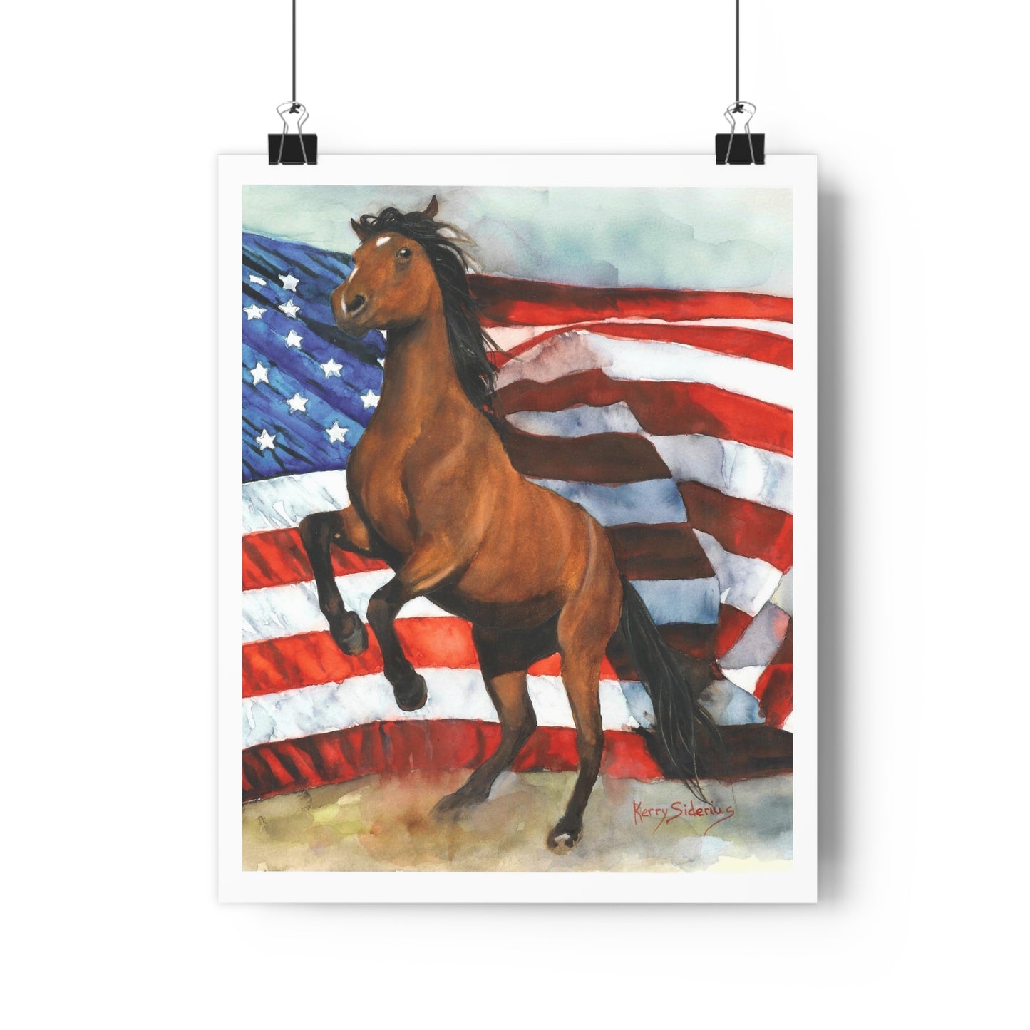 "Sorrel Horse with American Flag" Archival Print - Kerry Siderius Art
