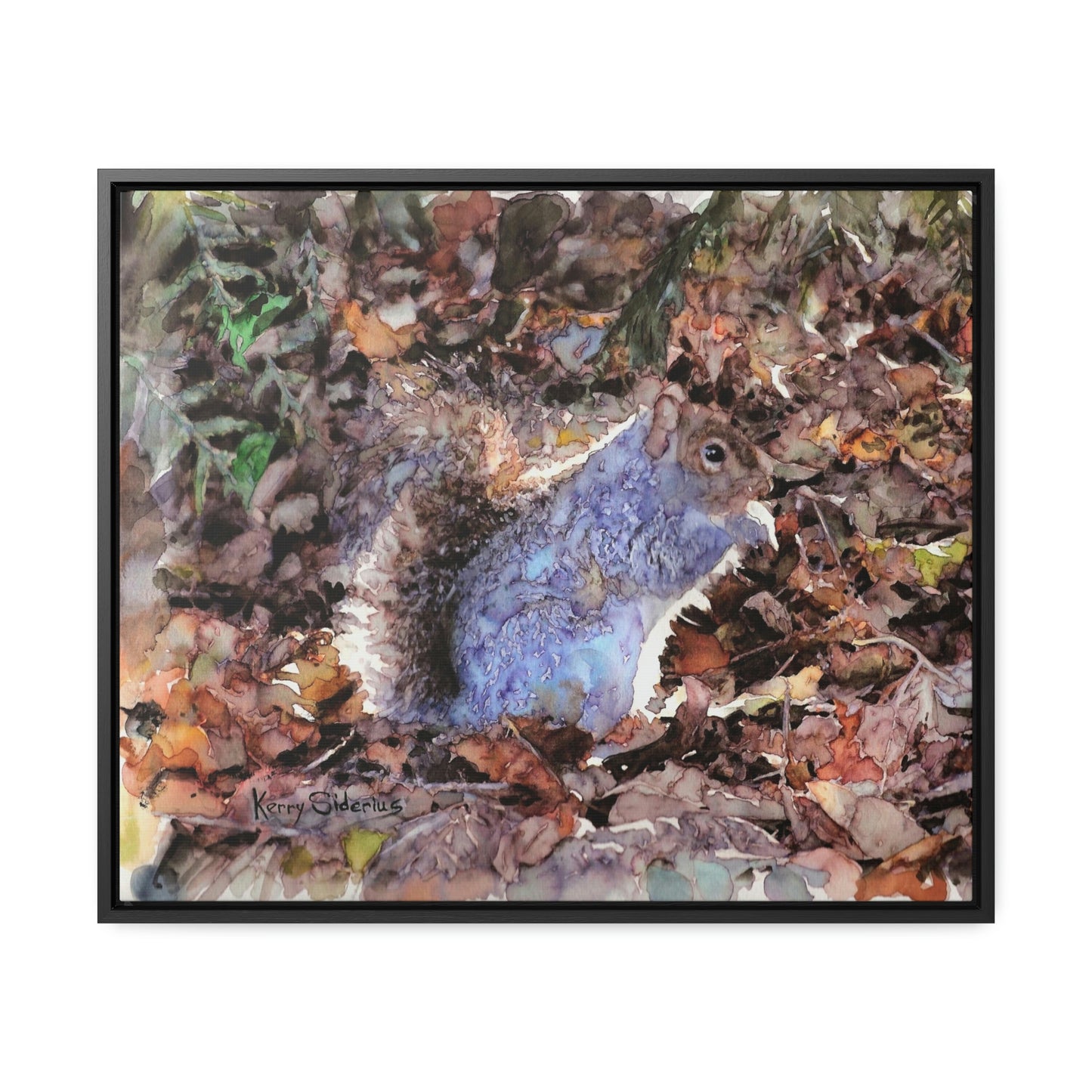 "Little Squirrel Visiting Our Campsite" Wood-Framed Gallery Wrapped Canvas - Kerry Siderius Art