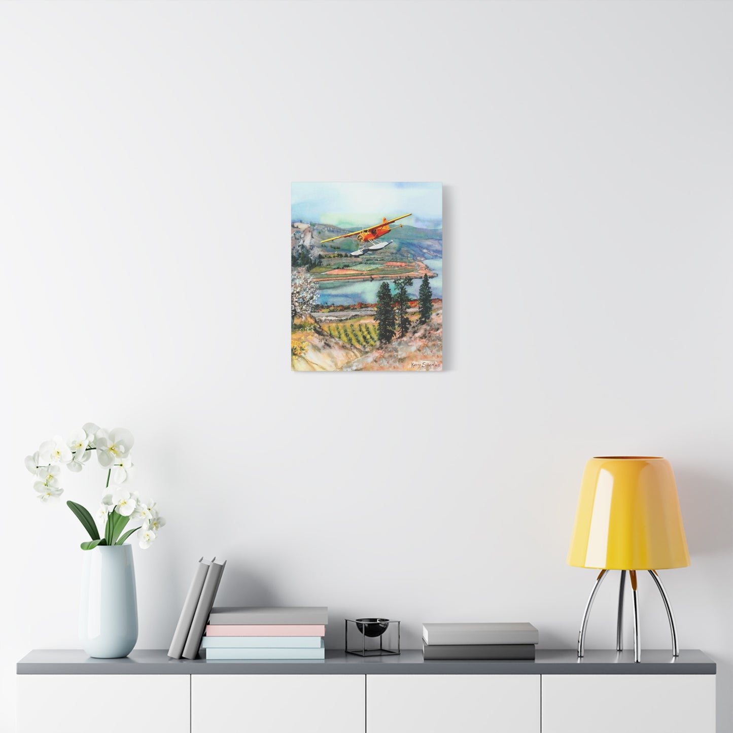 Seaplane Over Vineyard Matte Canvas Print