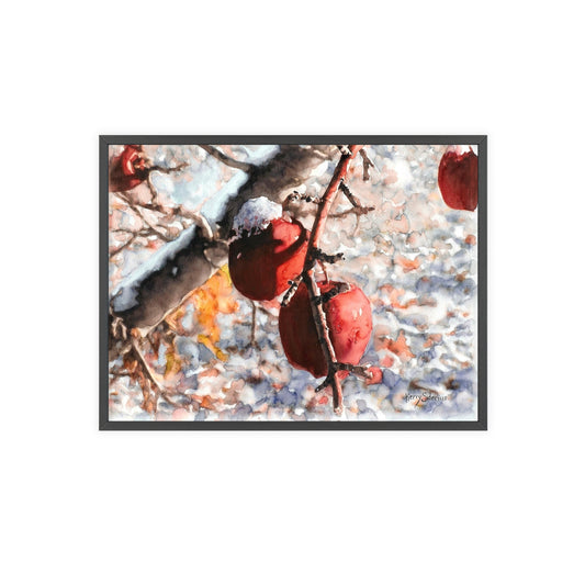 "Snowy Apples" Framed Art Print, Cozy Home Decor, Seasonal Wall Art, Gift for Nature Lovers, Holiday Decoration, Aesthetic Artwork