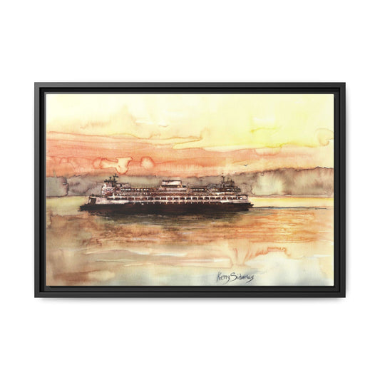 Watercolor Ferry Art Print, Framed Matte Canvas, Coastal Decor, Nautical Wall Art, Home or Office Decor, Gift for Maritime Lovers