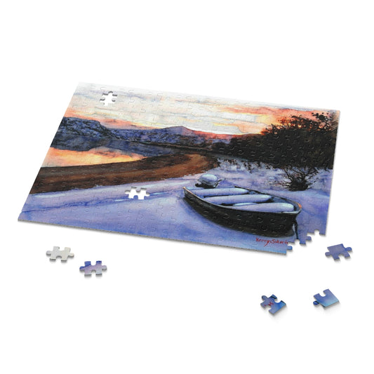 "Snowy Boat on the Columbia River" 252 Piece Puzzle - Kerry Siderius Art 